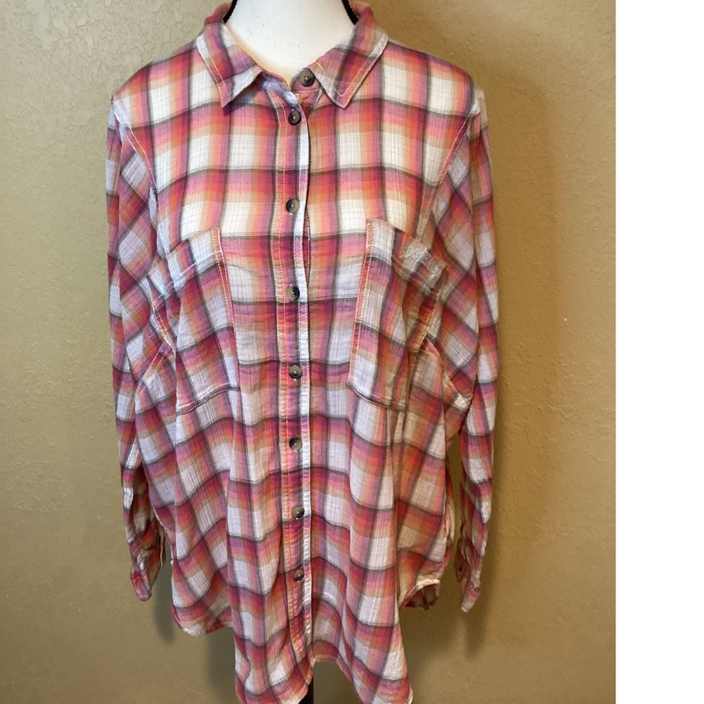 BDG Women's Brendon Plaid Cotton Button Down Shirt, Size Medium, 100% Cotton‎
